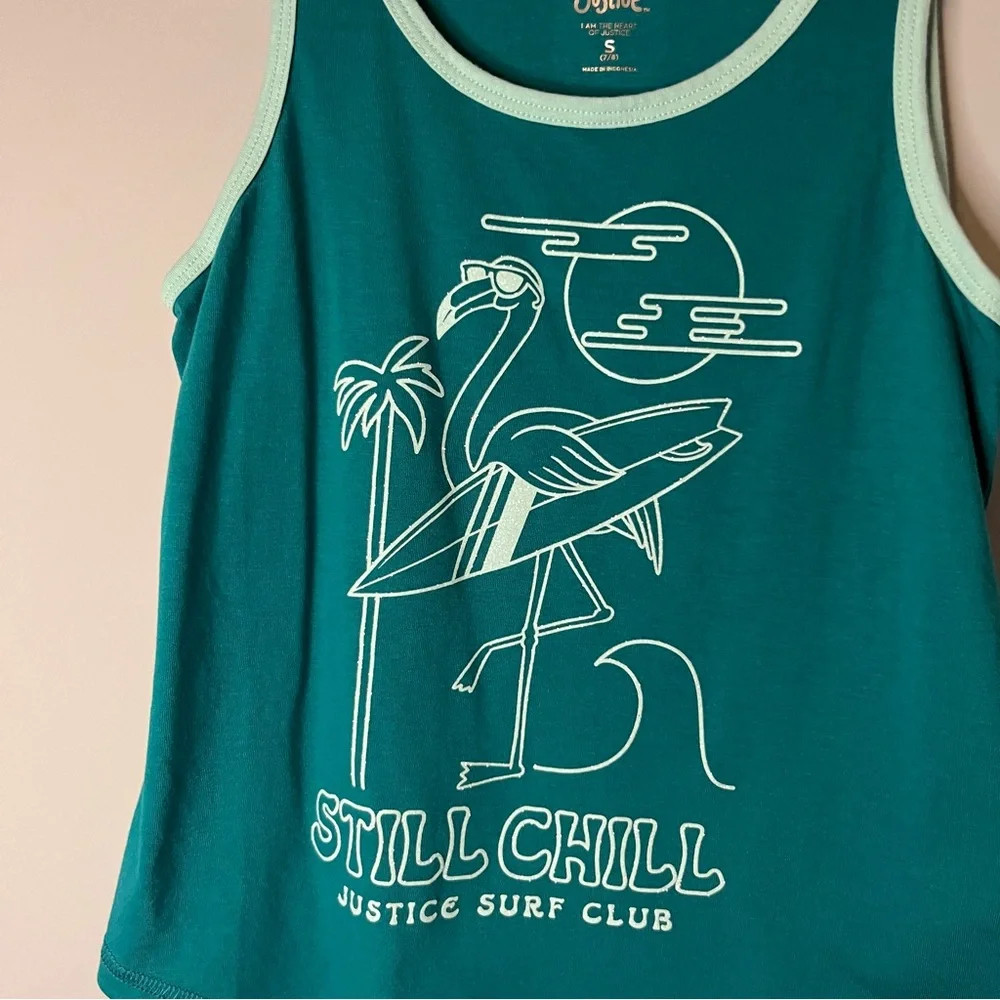 Justice Blue and White Tank Top with Graphic Design Youth Small